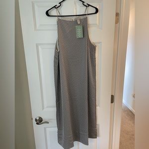 NWT H&M Navy and Off-White striped satin dress Size L